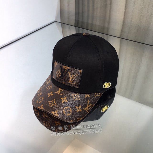 LV新品男士帽子 路易威登真皮壓花拼接鴨舌帽棒球帽  mm1523
